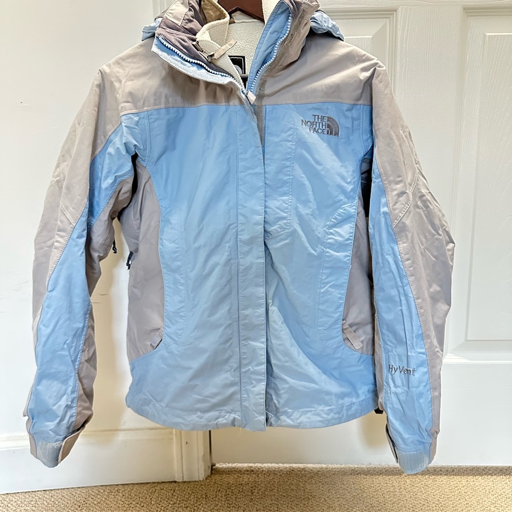 3-in-1 The North Face Women's Light Blue and Gray Ski Jacket
